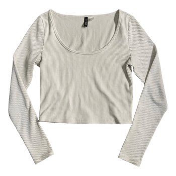 White ribbed long-sleeved top