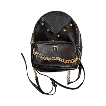 Black faux leather backpack