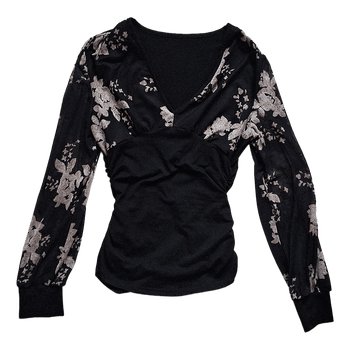 Black floral long-sleeve top