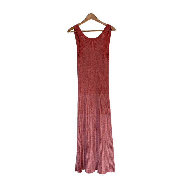 Red/white ribbed knit dress