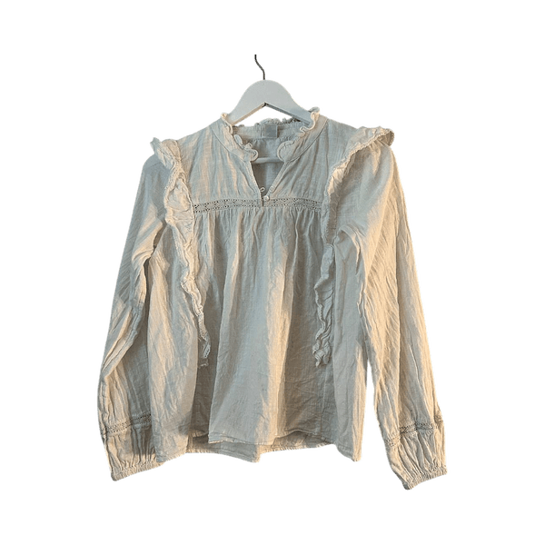 White ruffled cotton blouse