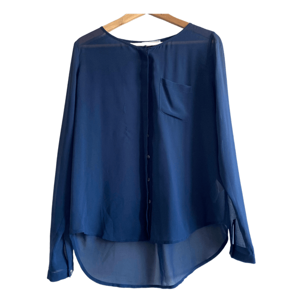 Samsøe Samsøe Navy Blue Sheer Blouse Size S Oversized Loose Fit Long Sleeve Minimalist