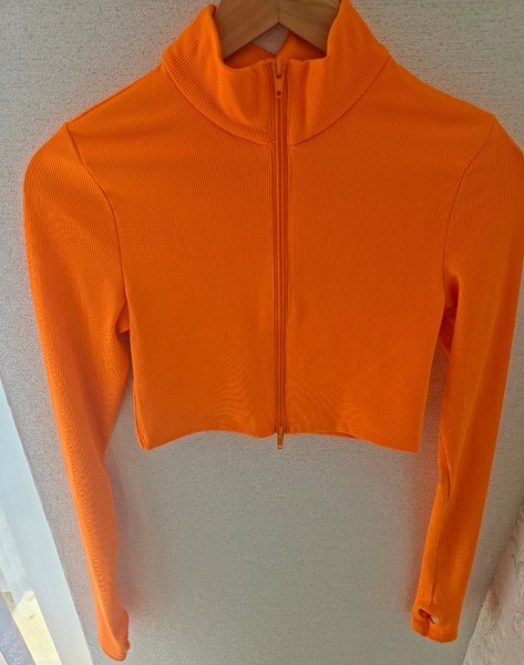 Orange ribbed zip jacket