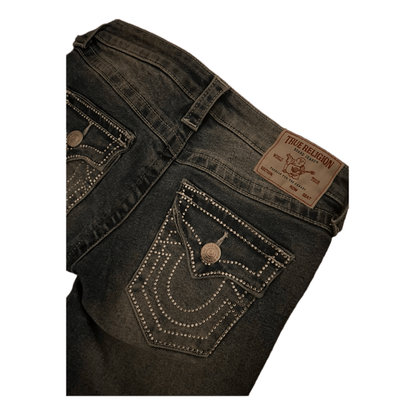 Low waist, flared true religion jeans with rhinestones
