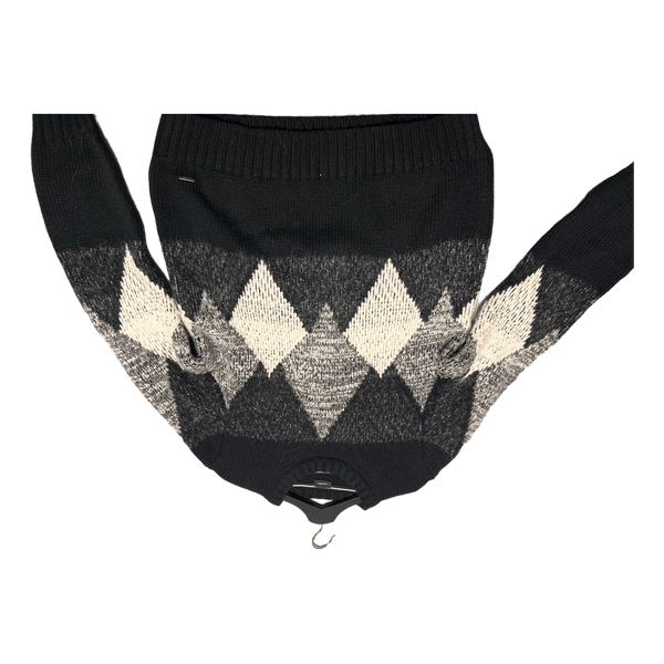 Black argyle knit sweater