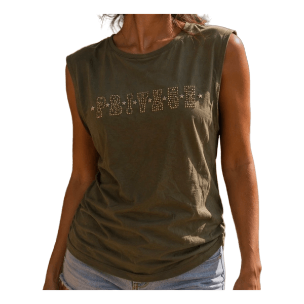 Khaki sleeveless graphic top