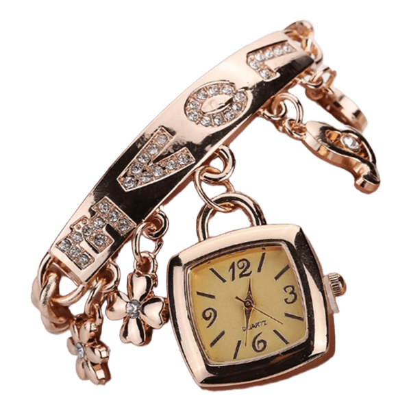 Gold charm bracelet watch