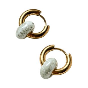 Golden hoop earrings with green beads