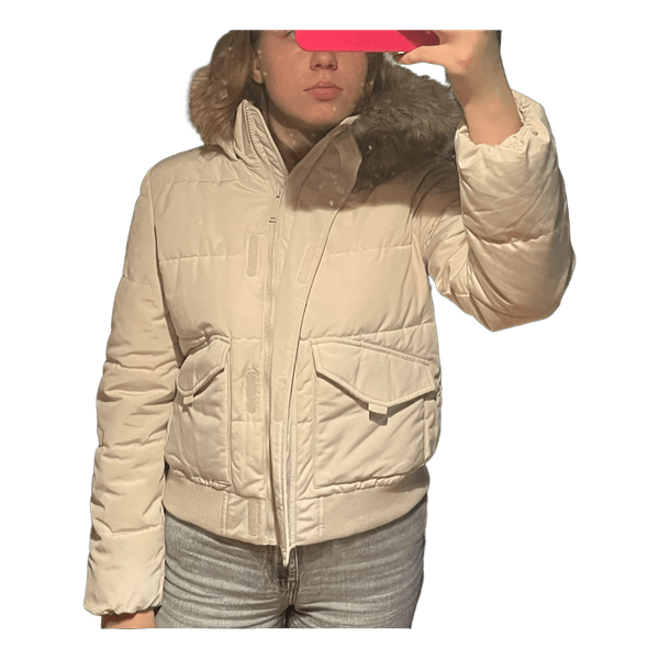 Cream hooded puffer jacket