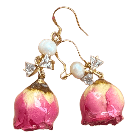 Boucles d'oreilles fleurs roses et perles / Bijoux fantaisie