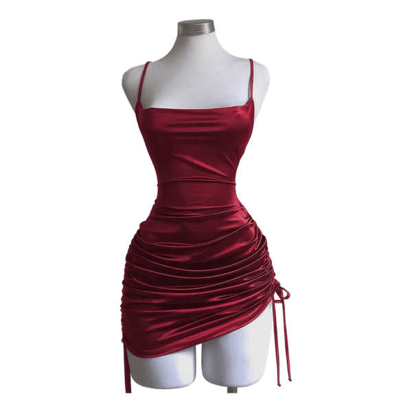 Red satin mini dress