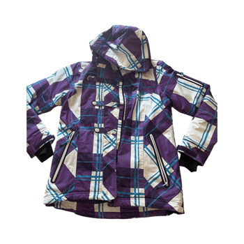 Purple patterned ski jacket