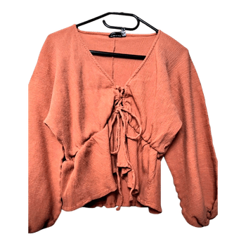 Coral lace-up blouse
