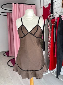 Brown polka dot mini dress
