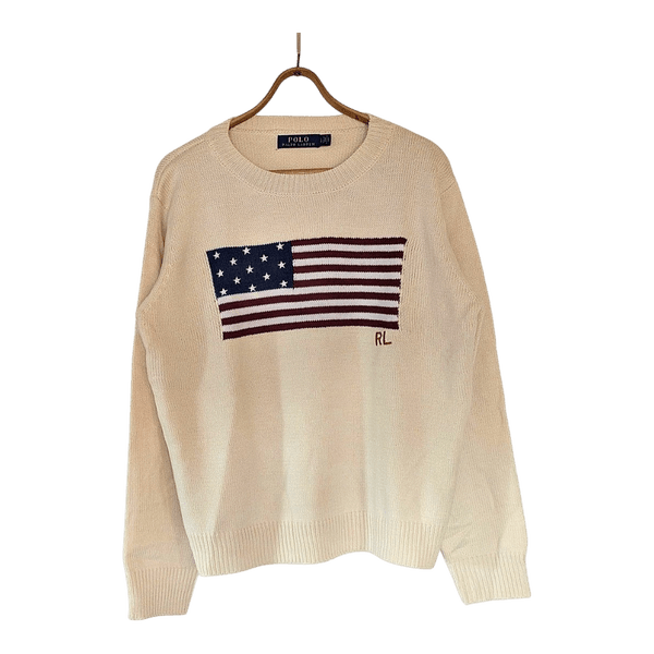 🇺🇸 Polo Ralph Lauren Flag Knit Sweater – Cream (Size L)