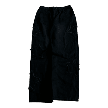 Y2K Black Jeans with Distressed Star Patches