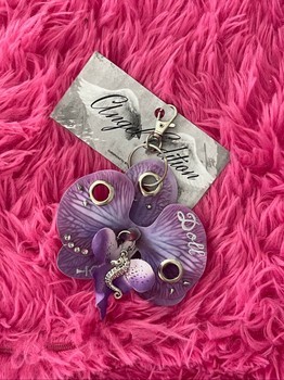 Purple orchid flower keychain