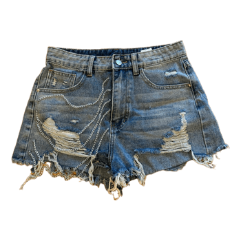 Blue distressed denim shorts