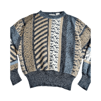 James St. John Vintage 90s Knit Sweater - Grey, Beige, White - S
