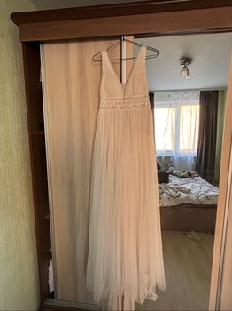 Beige tulle maxi dress