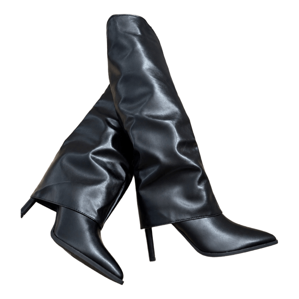 Black faux leather boots