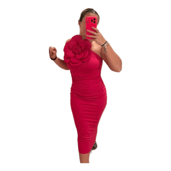 Pink floral midi dress