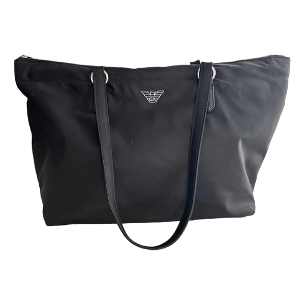 Black nylon tote bag