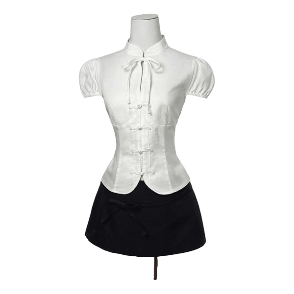 White mandarin collar blouse