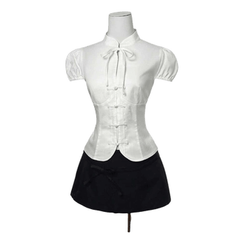 White mandarin collar blouse
