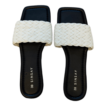 White braided slide sandals