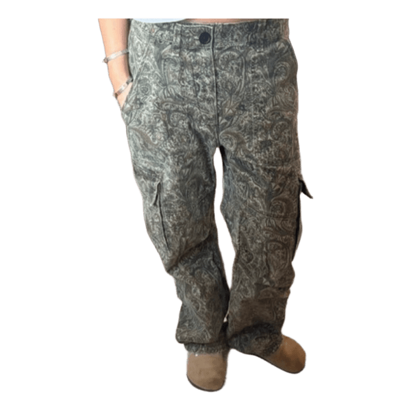 Green paisley cargo trousers