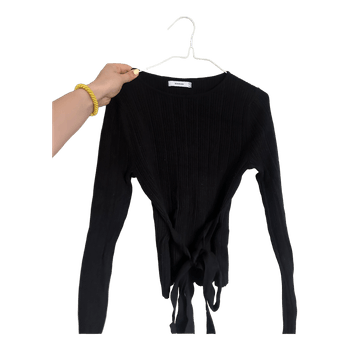 Black ribbed tie waist top