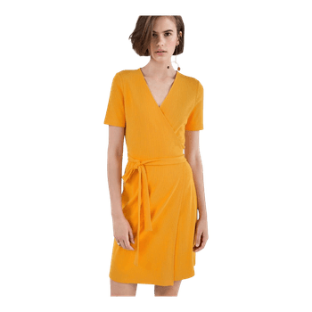 & Other Stories Yellow Ribbed Wrap Dress EU 38 S M Stretch Summer