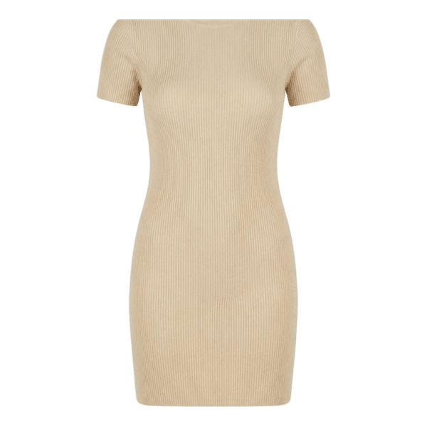 Beige ribbed knit dress