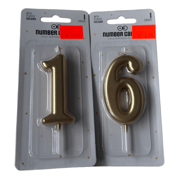 Gold number birthday candles