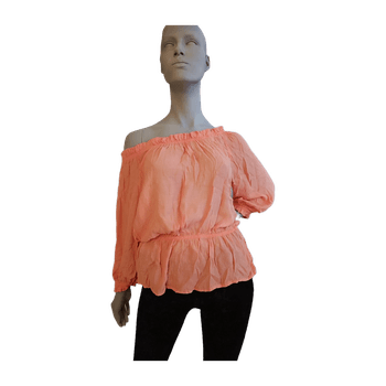 Vila korallin värinen off shoulder paita, S (-M-L)
