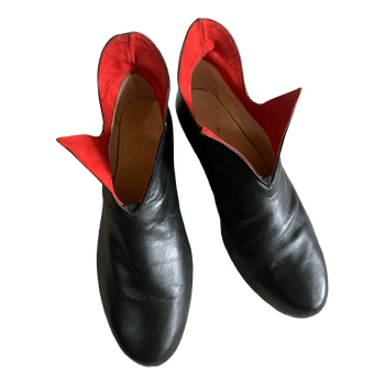 Black with red suede leather ankle boots