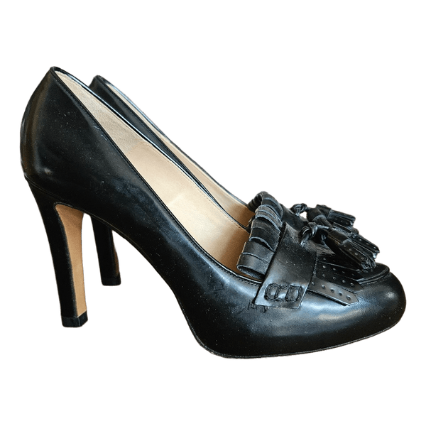 Massimo Dutti Black Leather Tassel Fringe Loafer Pumps Heels EU 38 Made Spain