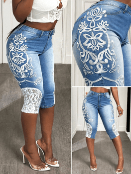 High waist lace jeans