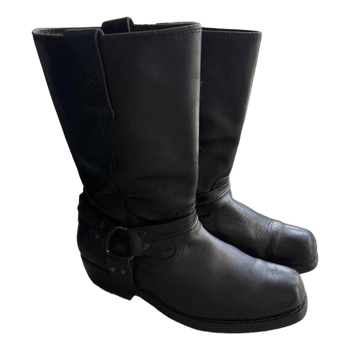 Black leather biker boots