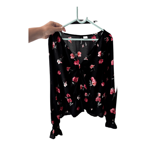 Black floral blouse