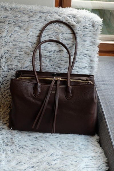 Brown leather tote bag