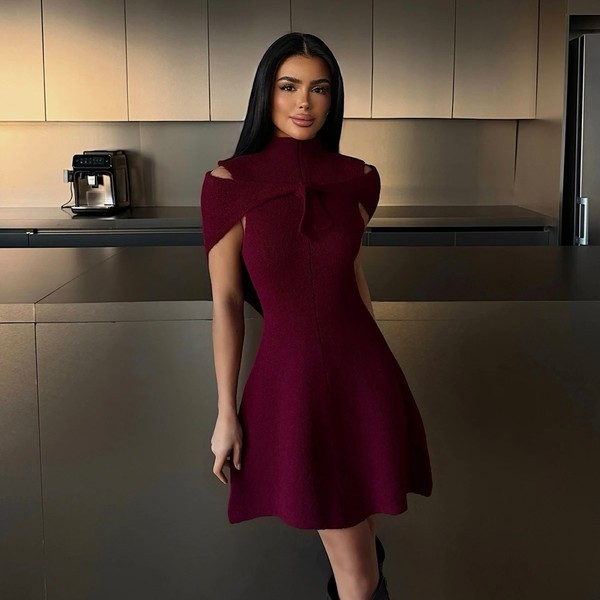 Burgundy Midi Scarf Dress