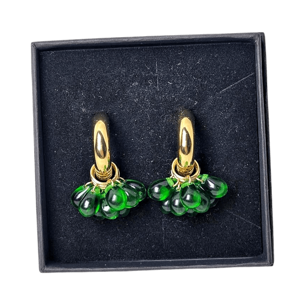 Green drop hoop earrings