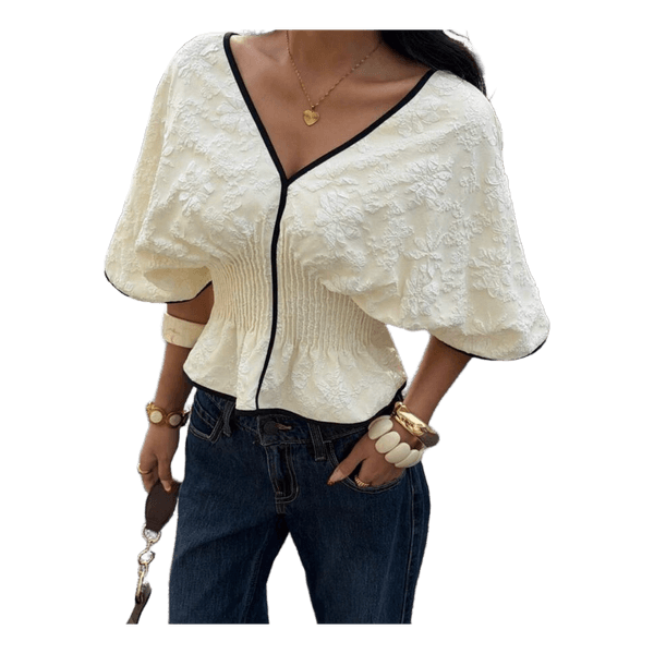 Hvid blomstret bluse