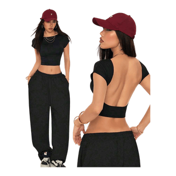Black open back crop top
