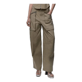 Zara High Waist Wide Leg Cargo Pants Beige Linen Blend XS EU34