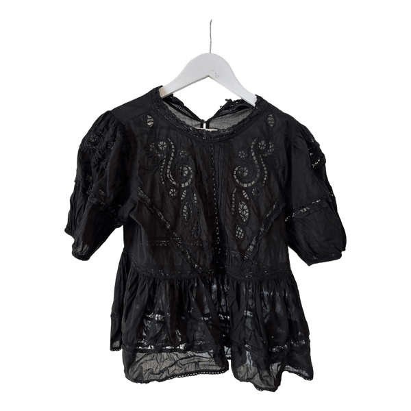 Sort bluse med broderi