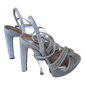Silver glitter platform heels