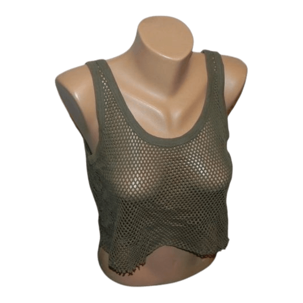 Olive green fishnet top